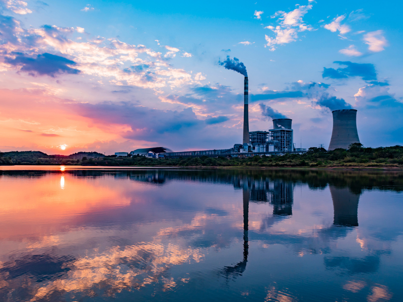 nuclear power plant at dusk